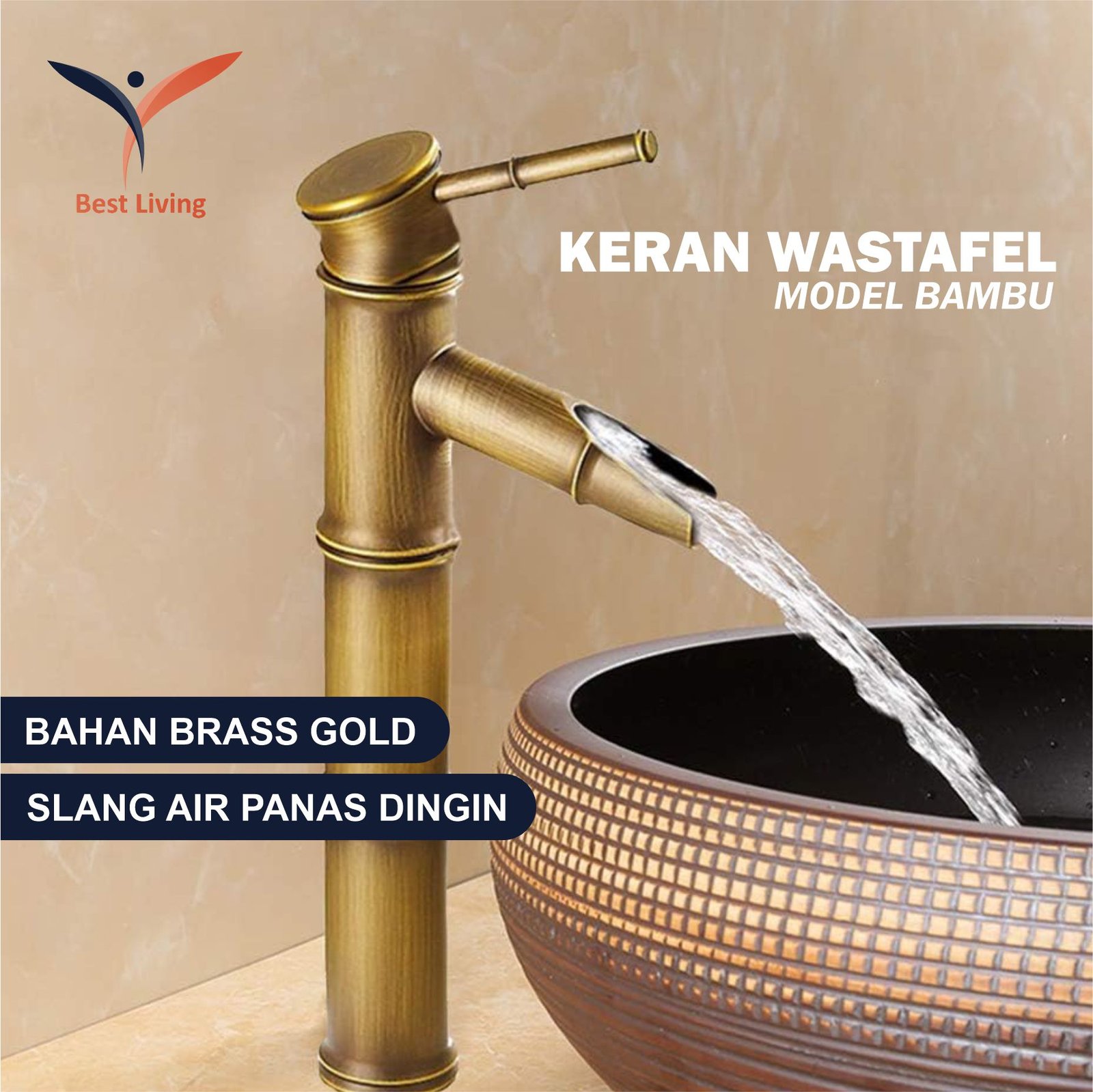 KRAN WASTAFEL BAMBU BRASS PANAS DINGIN PREMIUM