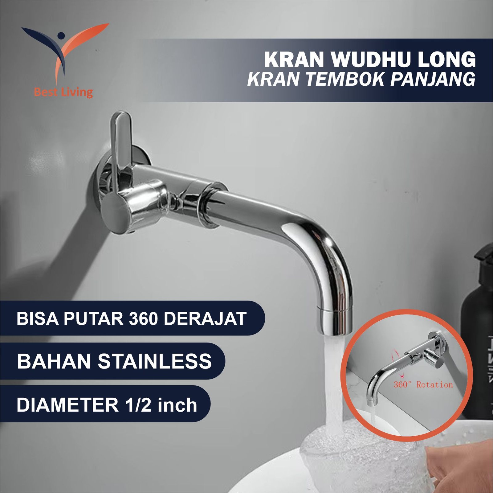 KRAN TEMBOK PANJANG KRAN WUDHU LONG 1/2 Inch