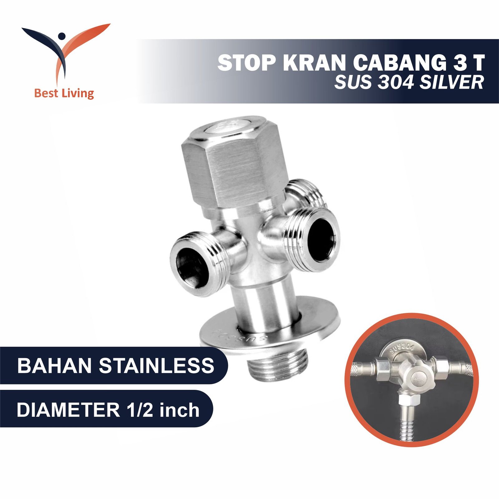 STOP KRAN CABANG 3 T STAINLEES SUS 304