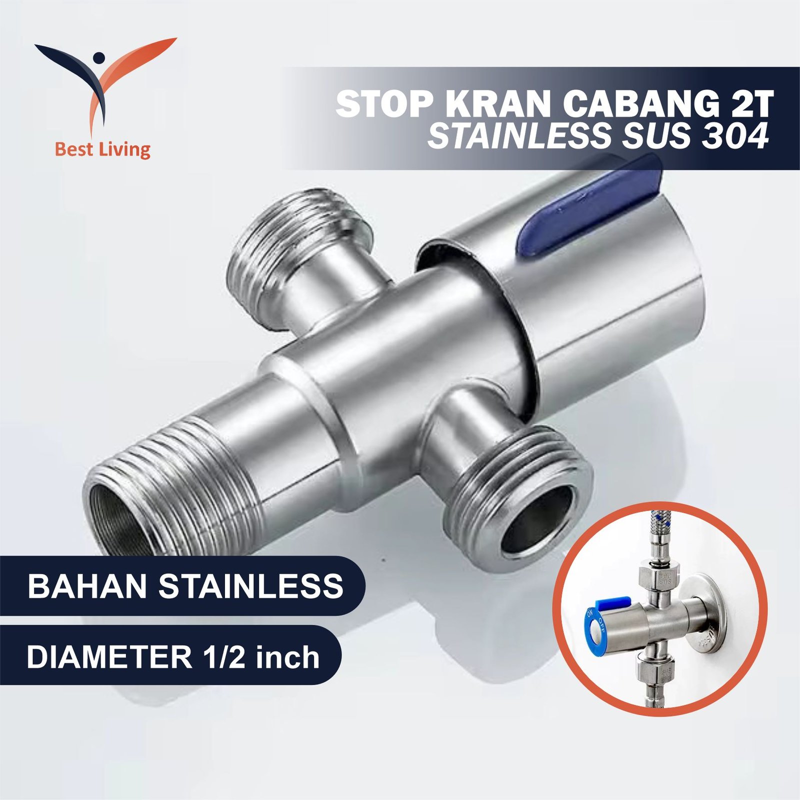 STOP KRAN CABANG 2 T STAINLEES SUS 304 KLOSET SHOWER