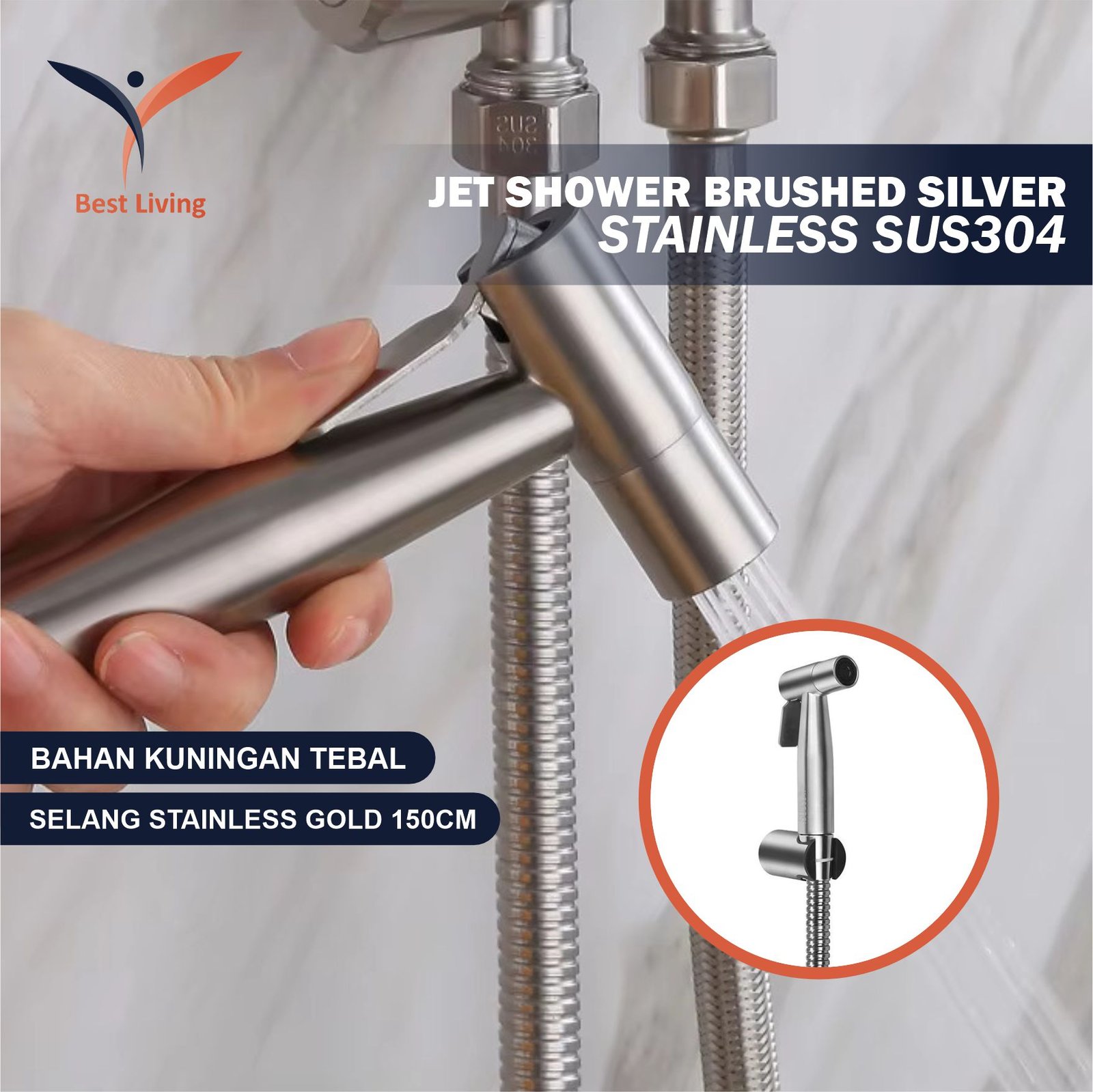 SET BIDET SUS 304 STAINLESS JET SHOWER KLOSET PREMIUM