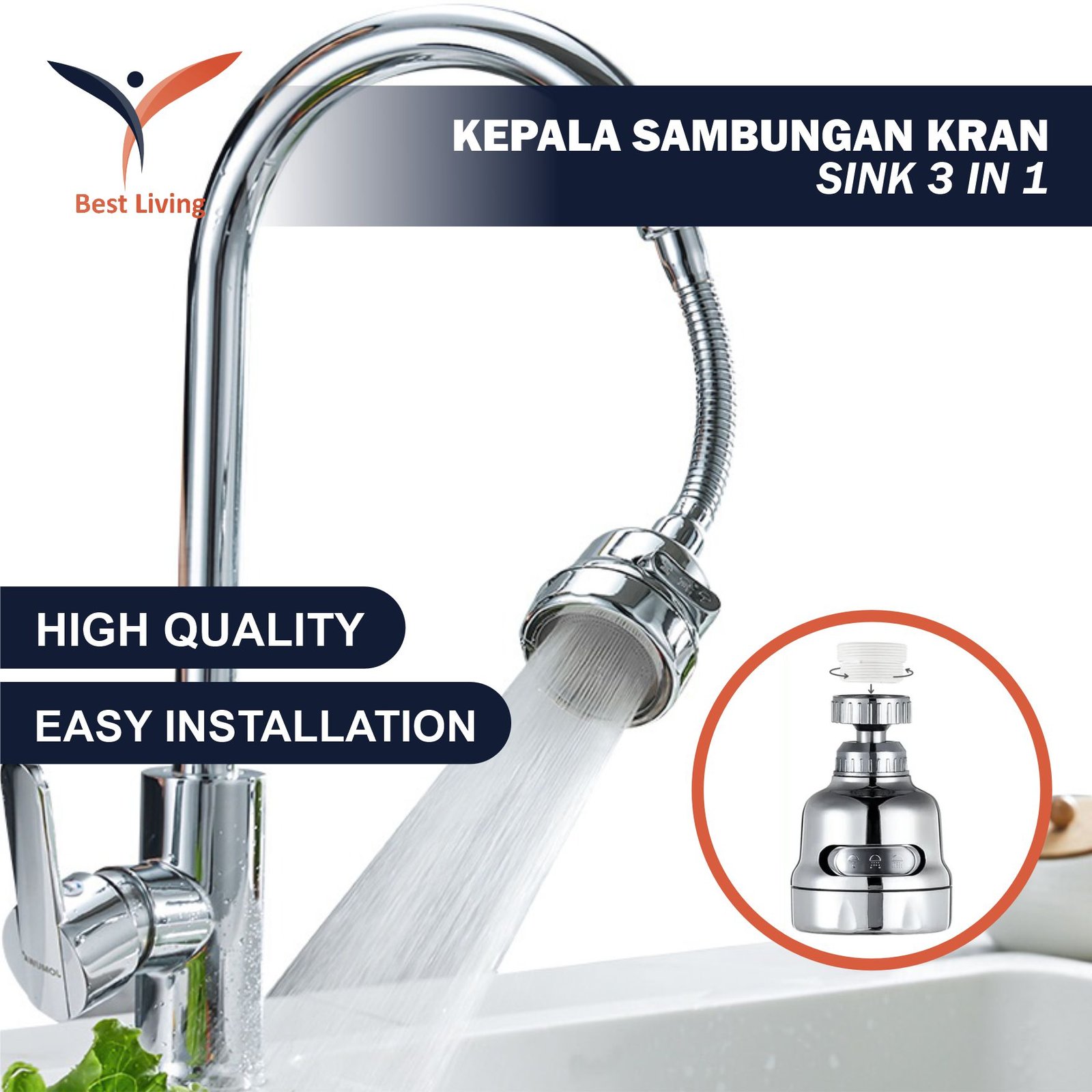 KEPALA SAMBUNGAN KRAN SINK 3 IN 1 FLEXIBLE PREMIUM
