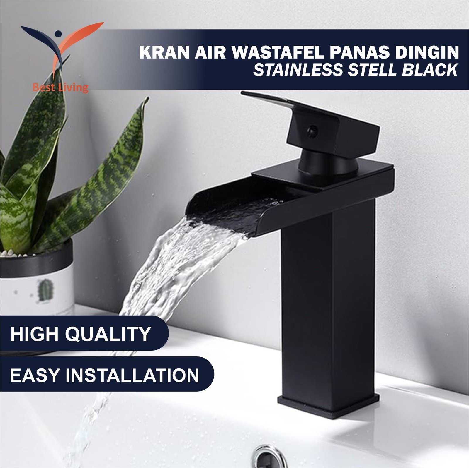 KRAN WASTAFEL WATERFALL BAHAN BRAS KUNINGAN PREMIUM