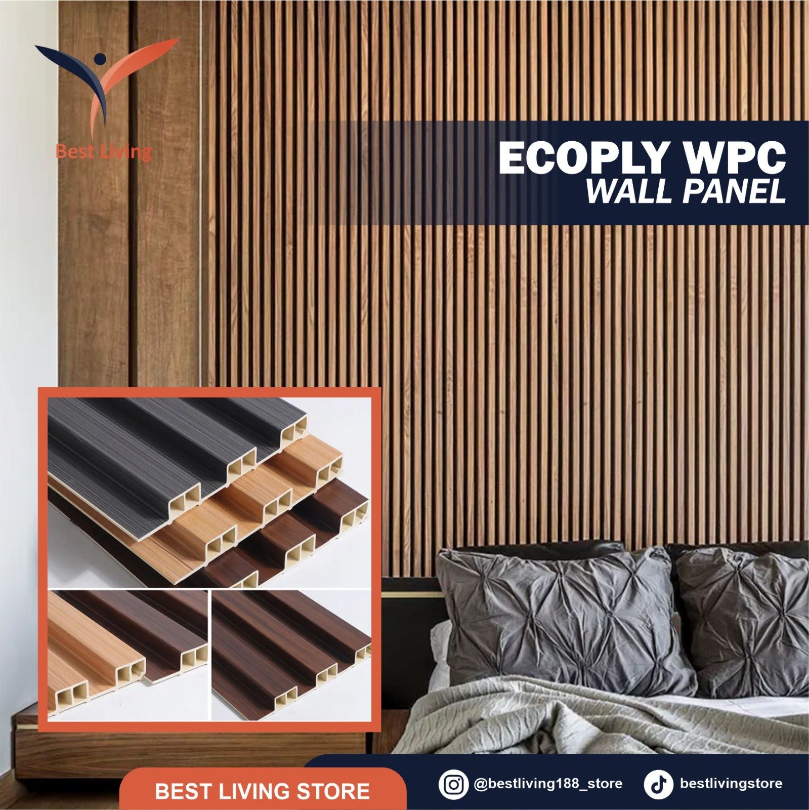 Ecoply WPC Wall Panel 2.9 Meter Dekorasi Dinding Kayu PVC Premium