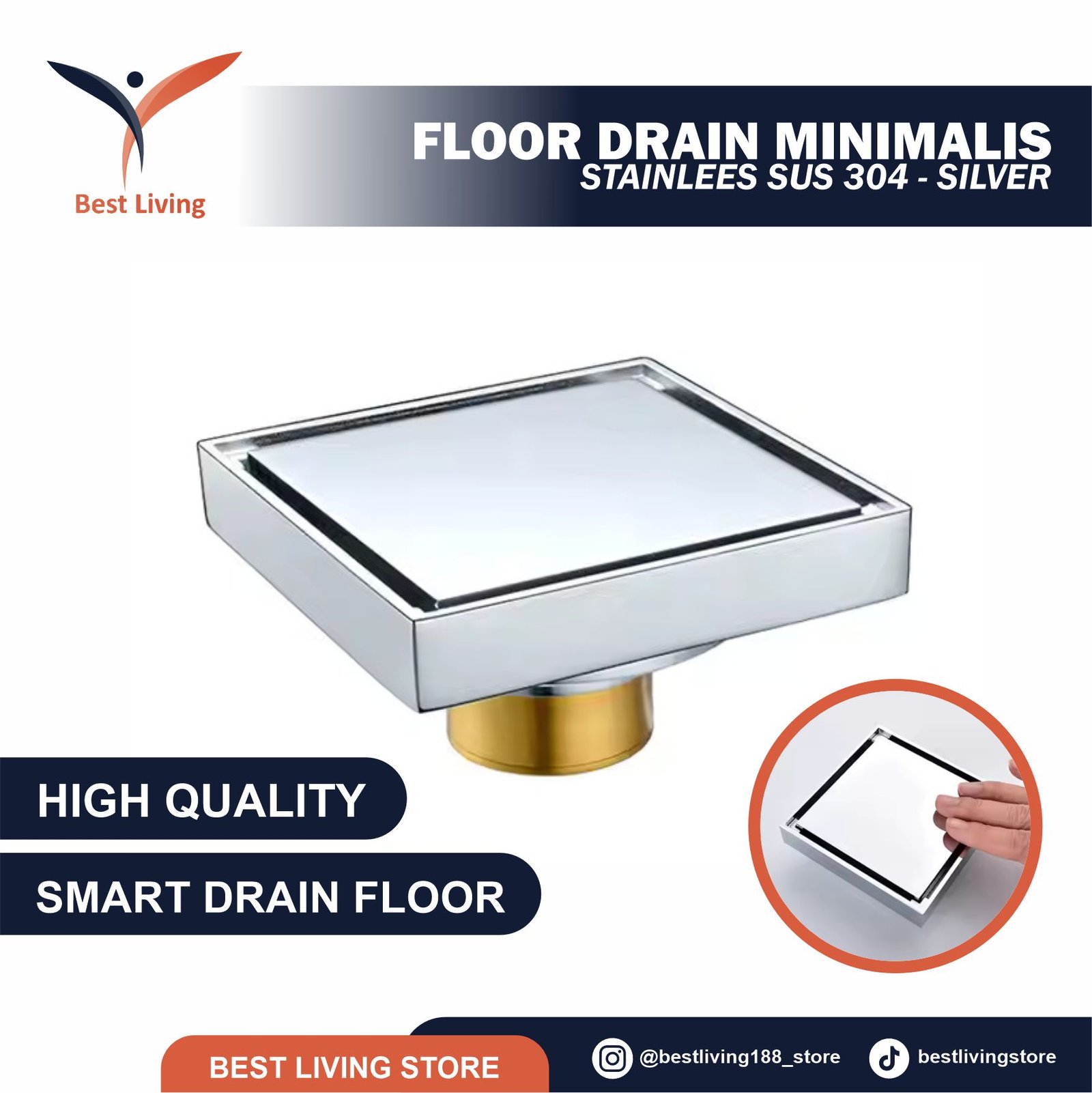 FLOOR DRAIN MINIMALIS STAINLEES SUS 304 - SILVER