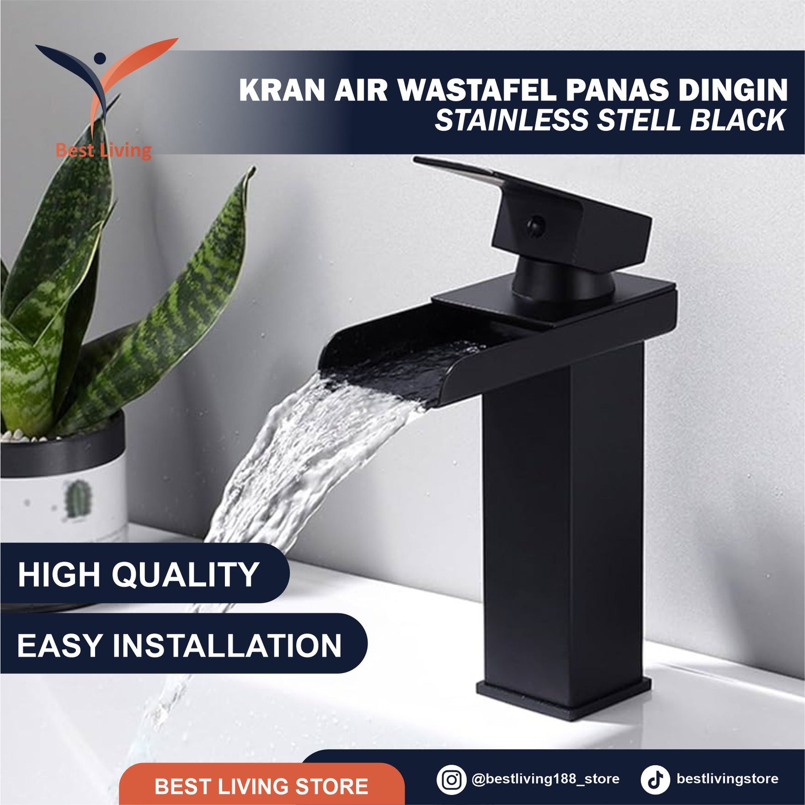 Kran Wastafel Waterfall Bahan Bras Kuningan Premium
