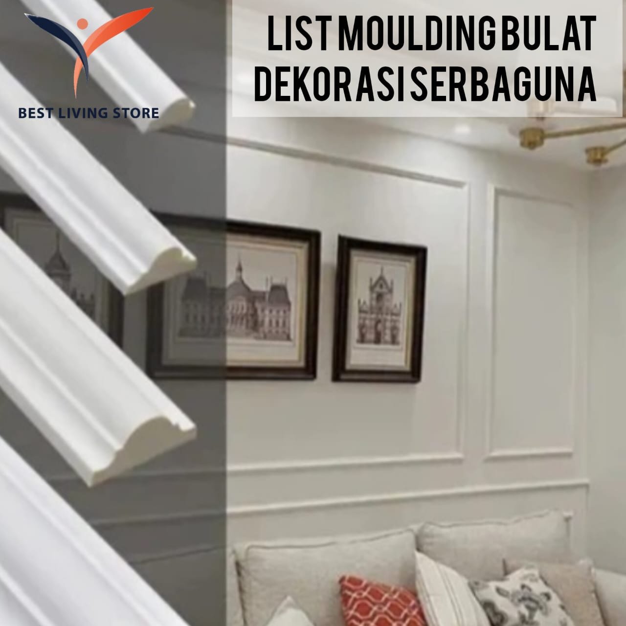 List Moulding Bulat Profil Wall Moulding Serbaguna Dekorasi Ruangan