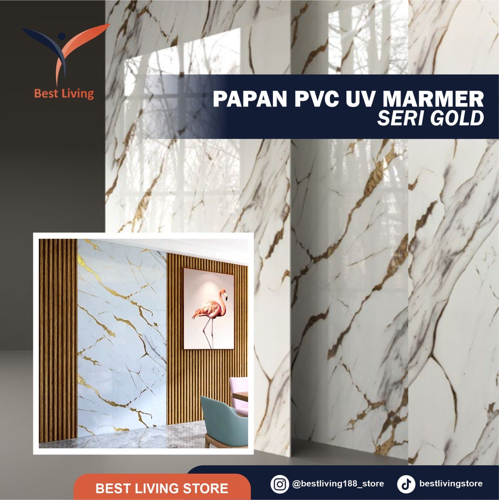 Papan PVC UV Marmer Seri Gold Marble Sheet PVC Board Panel Dinding Wall Board Dekorasi Dinding