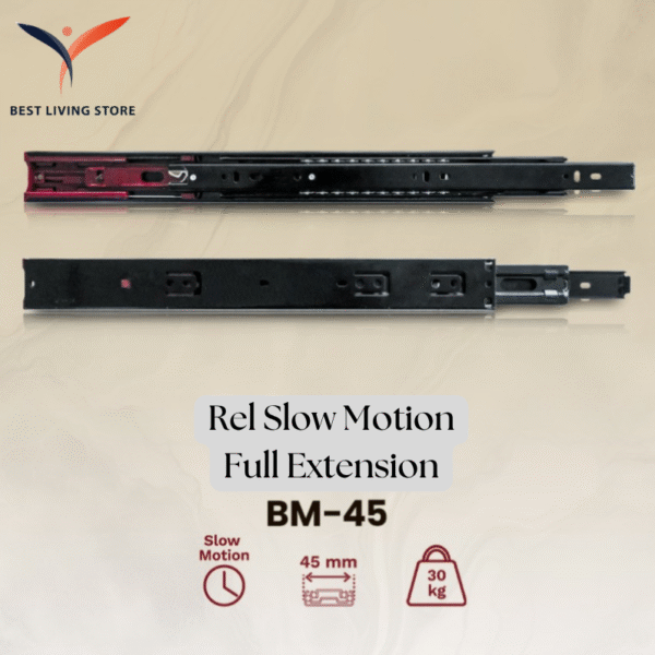 Rel Laci Slow Motion Full Extension BM-45 – Sistem Tarik Lembut Senyap High Quality