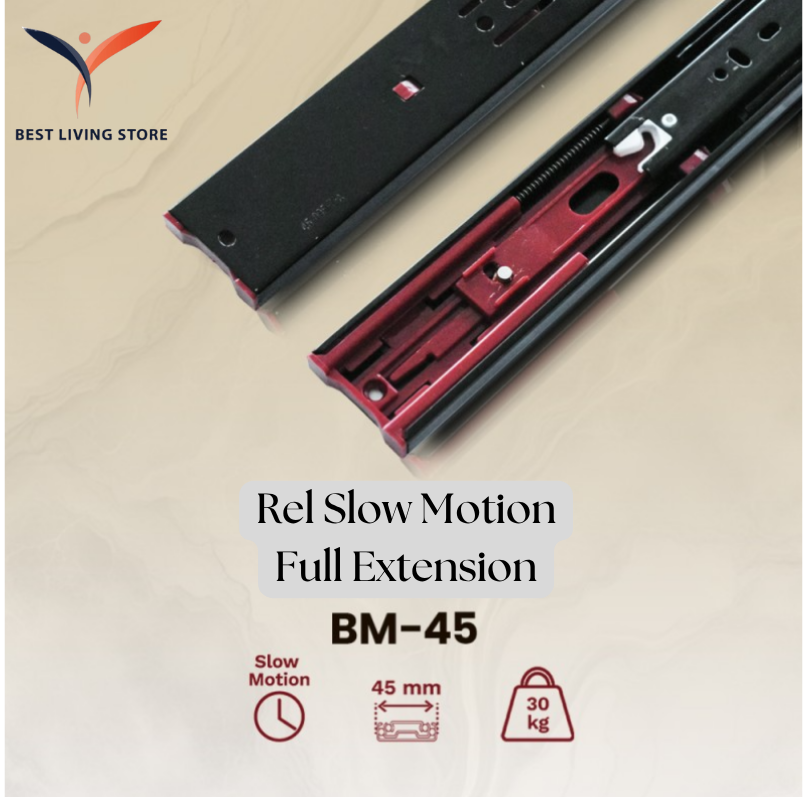 Rel Laci Huben Slow Motion Full Extension BM-45 – Sistem Tarik Lembut Senyap High Quality - Image 4