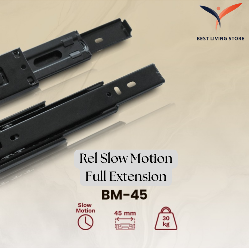 Rel Laci Huben Slow Motion Full Extension BM-45 – Sistem Tarik Lembut Senyap High Quality - Image 3