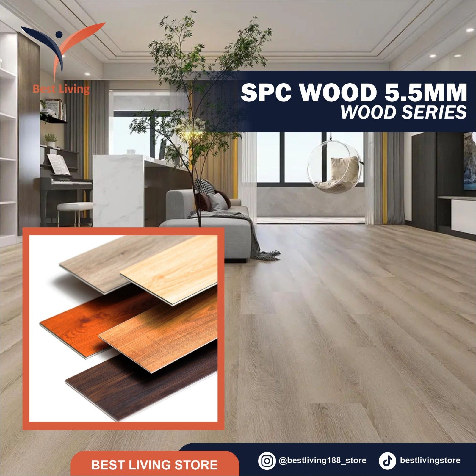 SPC Wood 5.5mm Lantai SPC Flooring Billion Wood Series Premium