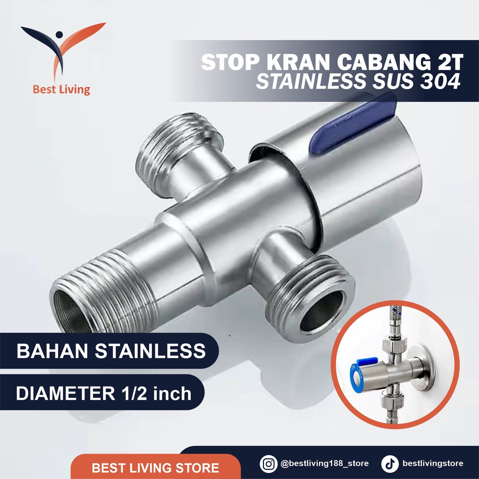 STOP KRAN CABANG 2 T STAINLEES SUS 304