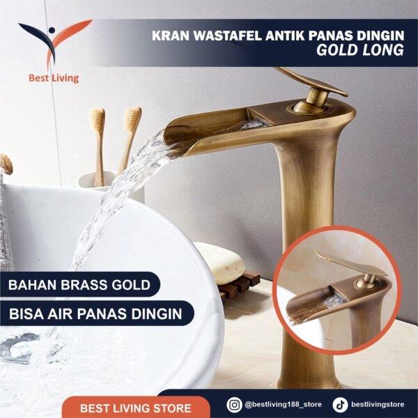Kran Wastafel Antik Waterfall Panas Dingin Premium